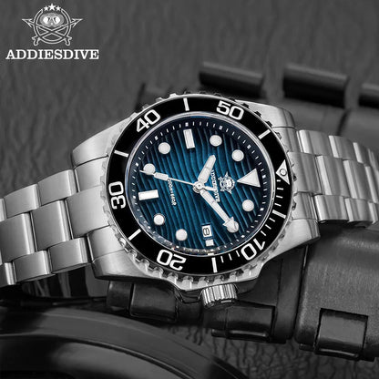 ADDIESDIVE Men's 2115 Quartz Watch Sand Dial 200M Waterproof Wristwatch 41mm Stainless Steel BGW9 Luminous Dive Watches Gift Box