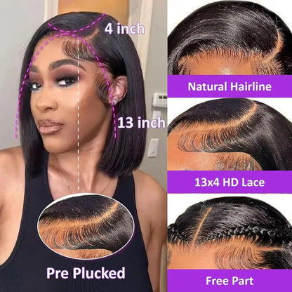 No Glue Straight Short Bob Wig Brazilian HD Transparent 5x5 Glueless Human Hair Wigs 13x4 13x6 Straight Lace Front Wig For Women