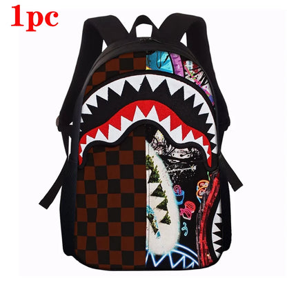 1/2/3/4/5PCS Trendy Shark Graphic Backpack Set | Perfect for School & Daily Adventures