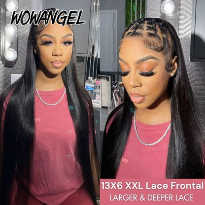 WOWANGEL Straight Lace Front Wigs 100% Human Hair 13X6 HD Lace Full Frontal Wig Pre Plucked Brazilian Human Hair Wigs For Women
