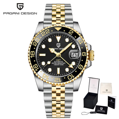 New PAGANI DESIGN GMT Watch Men's Luxury Sapphire Automatic Mechanical Watch 40MM Stainless Steel Waterproof Gift Box Watch