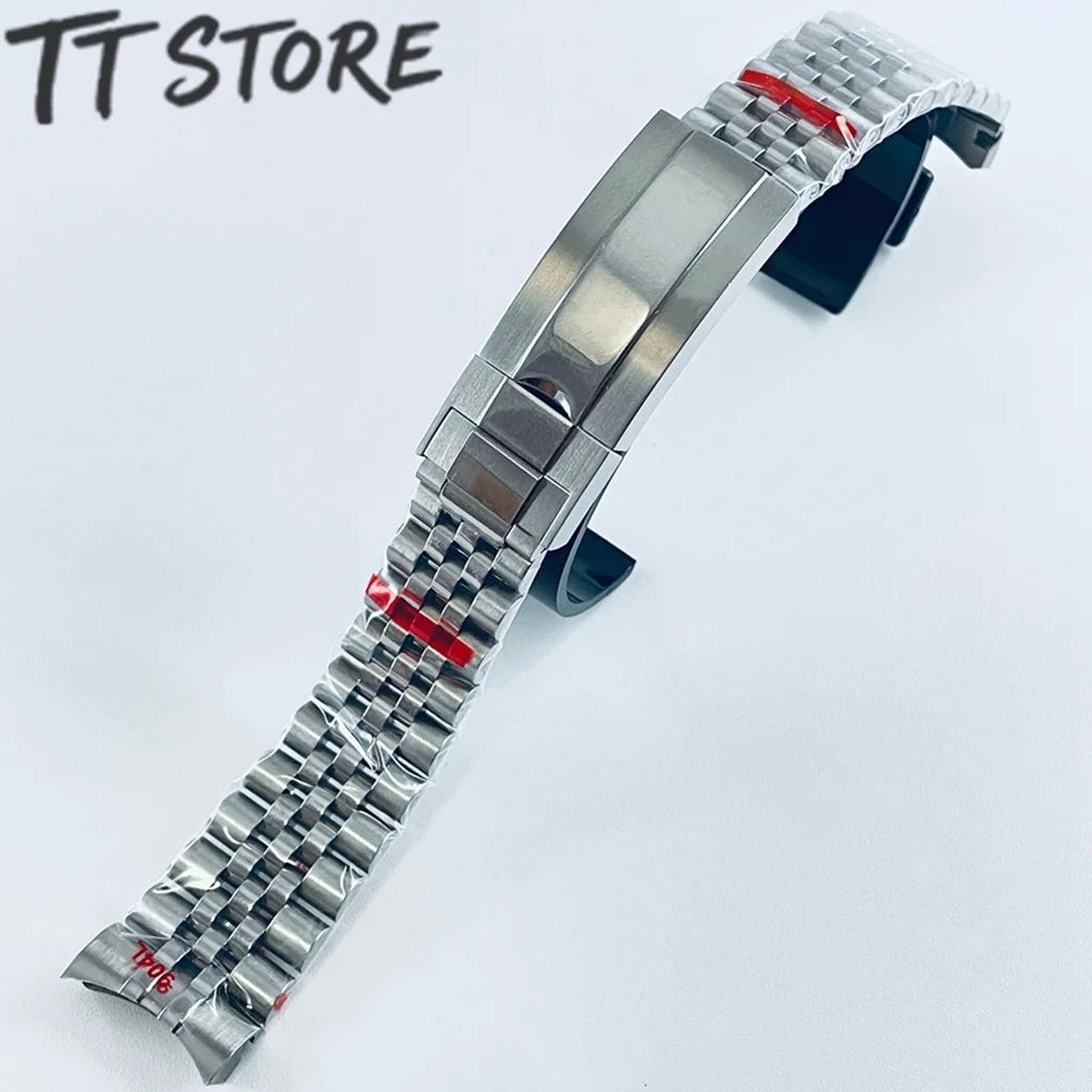 20mm Width 904L Solid Stainless Steel Watch Band Brushed Polished Oyster Bracelet Folding Buckle Glide Lock Clasp