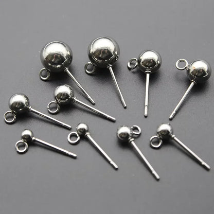 20Pcs Stainless Steel 3/4/5/6/8mm Round Ball Stud Earrings Post With Loops For DIY Earrings Accessories Jewelry Making Findings