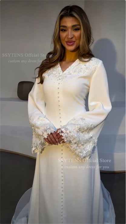 SSYTENS Modest Muslim Wedding Dresses Customized Brides Dress Appliques Ivory Nikkah Caftan Bridal Gowns Long Vestido De Noiva