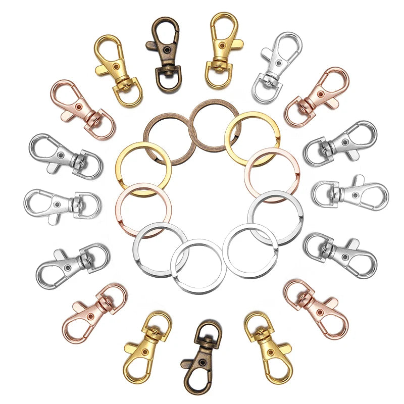 10Sets Alloy Swivel Lobster Clasp Hooks With Split Key Ring Snap Hooks For DIY Keychain Bag Hang Doll Jewelry Making Accessories
