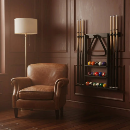 Billiard Cue Rack Black Finish Billiard Cue Stand Game Furniture Easy to Install Sports Storage Scratch Protection for Club Room