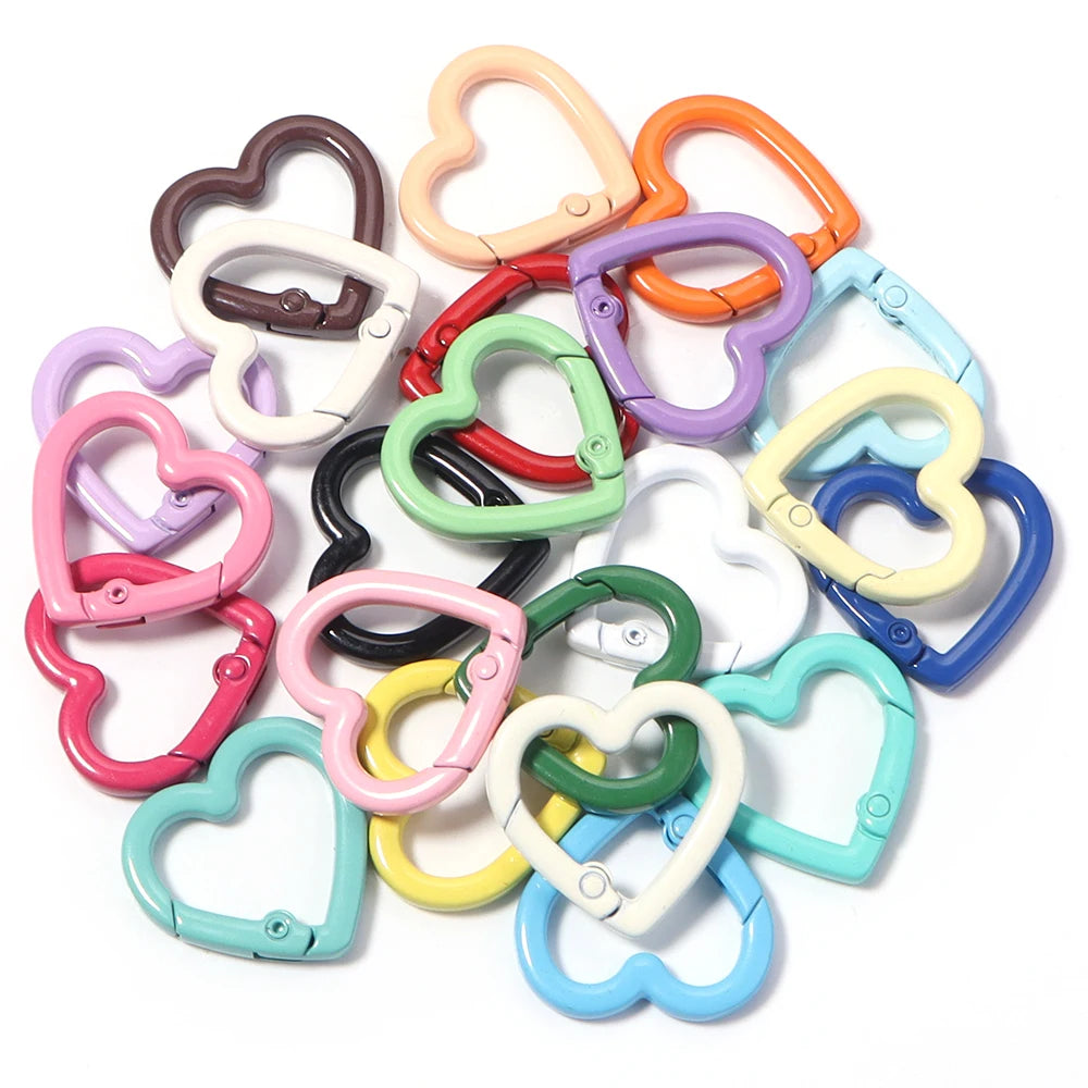 5pcs Alloy Heart Spring Clasps Snap Hooks Carabiner Keychain Clips Dolls/Label Connector For Jewelry Making DIY Accessories