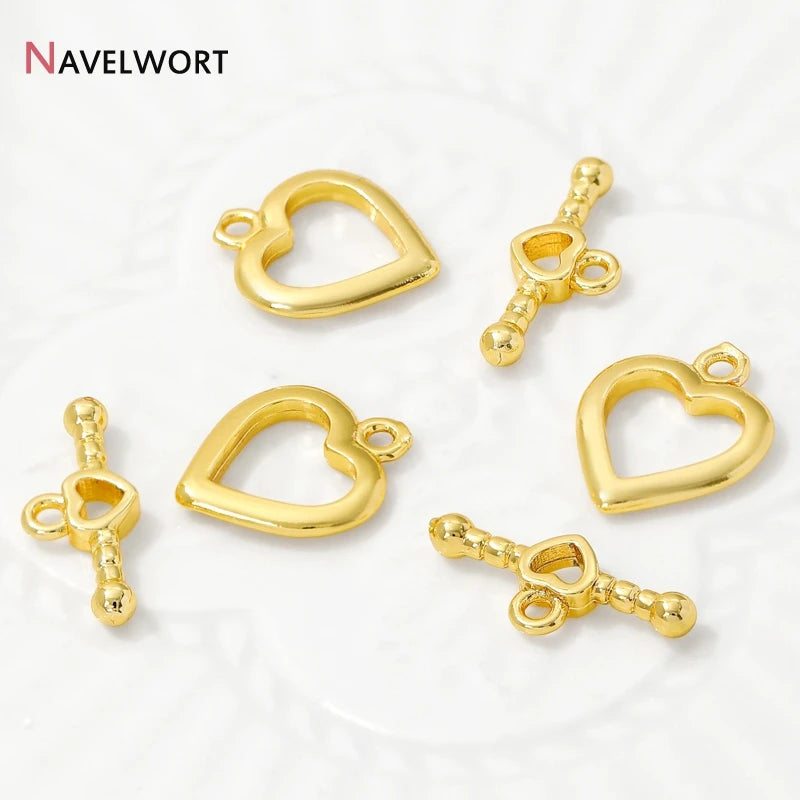 14K Gold Plated Brass Heart OT Clasps Toggle Clasps Hooks Connector,For Bracelet Necklace Making Accessories,Jewelry Materials