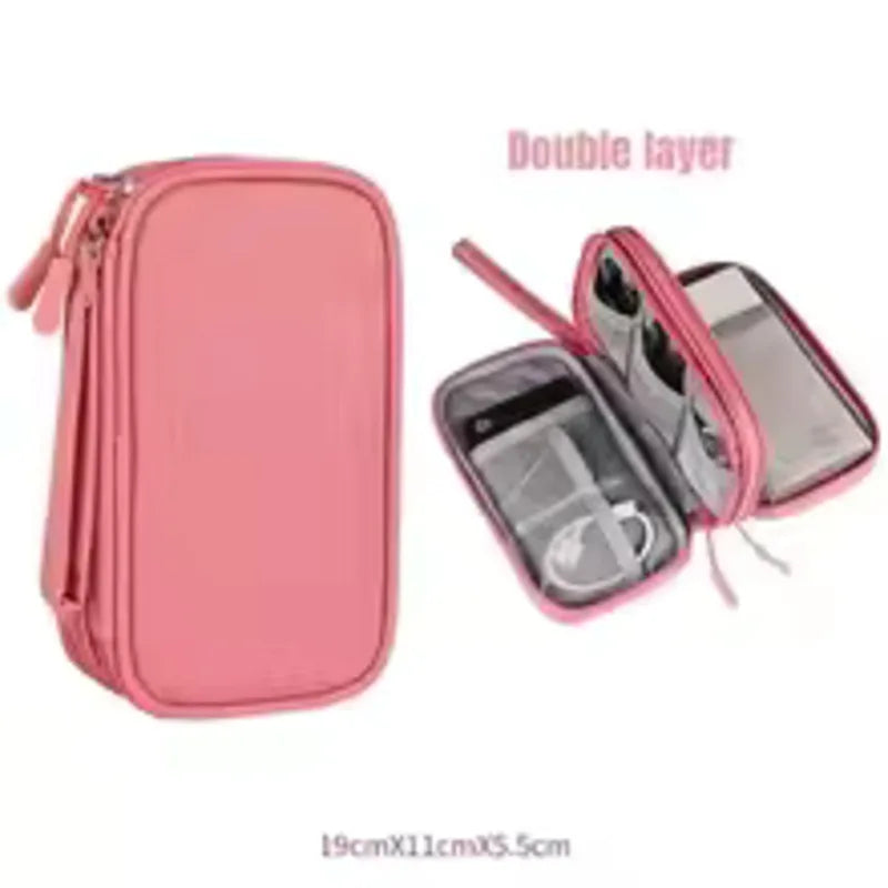 1PCS Grey/Black/Pink/Navy NEW Travel Organizer Bag Cable Storage Organizers Pouch Carry Case Portable Double Layers Storage Bags
