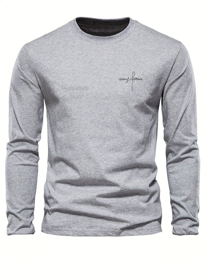 100% pure cotton men's long sleeved round neck loose classic letter printed autumn and winter casual versatile T-shirt top