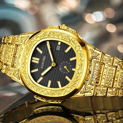 BANGWEI Men's Watch Classic Business Men Wristwatch Square Dial Date Waterproof Male's Quartz Watch Luminous Clock Reloj Hombre