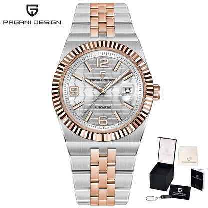 PAGANI DESIGN Business Men's Mechanical Automatic Watch Stainless Steel Waterproof Honeycomb Dial Luminous Gift Men's Watch+Box