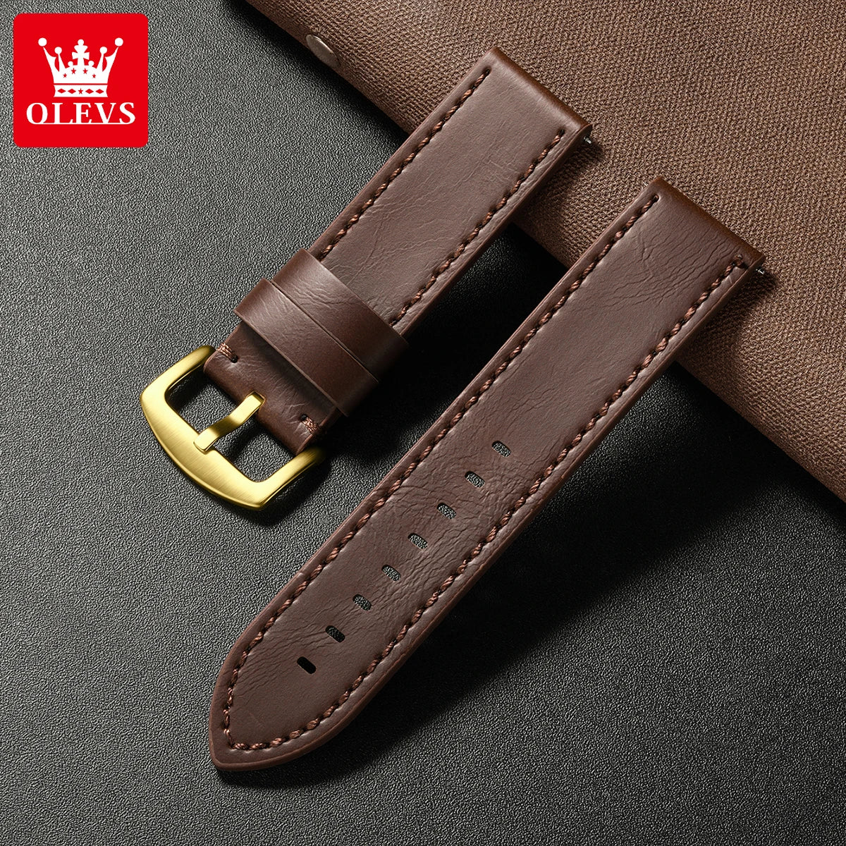 OLEVS brand mens watches waterproof Leather strap chronograph quartz watch for man date gold square dial genuine male wristwatch