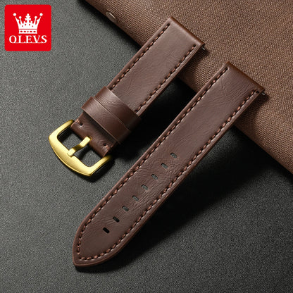 OLEVS brand mens watches waterproof Leather strap chronograph quartz watch for man date gold square dial genuine male wristwatch