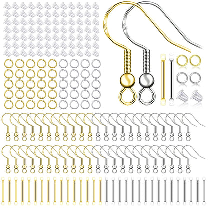 925 Silver/Gold Plated Earring Hooks for Jewelry Making, 900pcs Hypoallergenic Earring Making Kit,Earring Findings Jump Rings