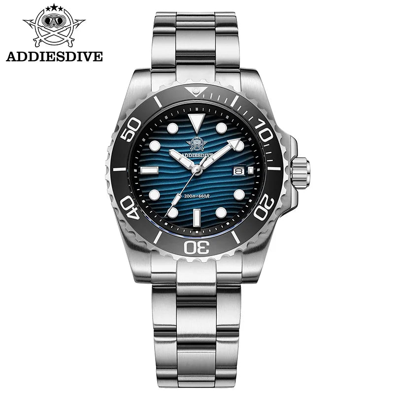 ADDIESDIVE Men's 2115 Quartz Watch Sand Dial 200M Waterproof Wristwatch 41mm Stainless Steel BGW9 Luminous Dive Watches Gift Box