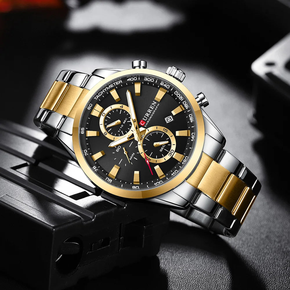 CURREN Casual Quartz Chrono Sport Watches Brands for Men Stainless Steel Bracelet Multifunction Dial 2023 Wristwatch with Date