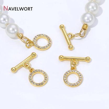 18K Gold Plated Brass Inlaid Zircon OT Clasps Connectors Toggle Clasps,for DIY Jewelry Making Necklaces Bracelets Accessories