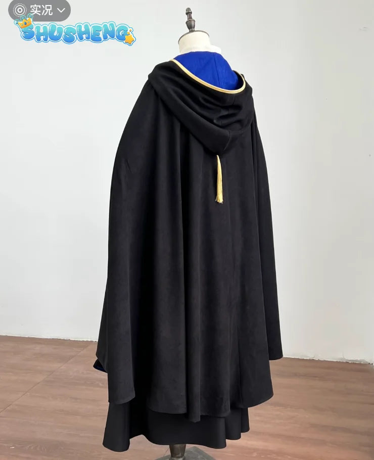 In stock Witch Hat Atelier Olruggio XS-XXL Cosplay Costume Wig Tongari Boushi Atelier Black Cape With Blue Lining Man Halloween