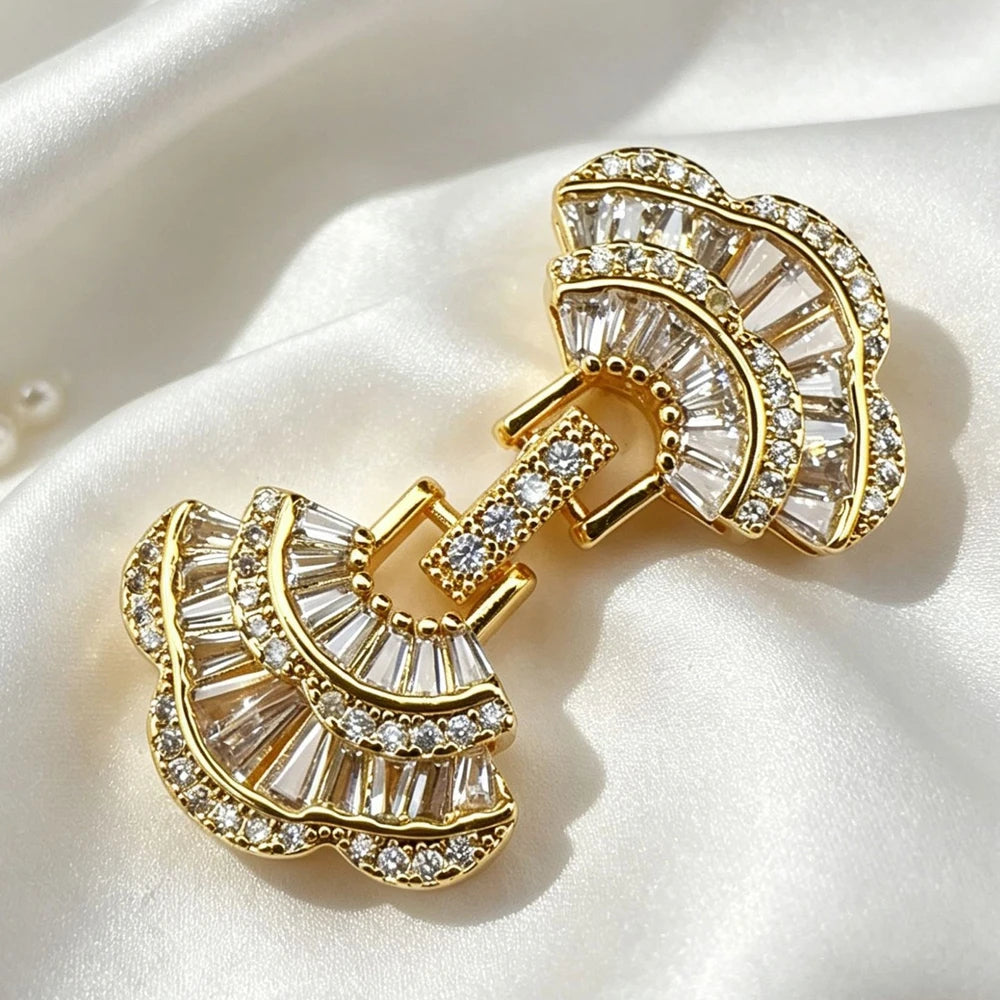 Juya 18K Gold Plated Decorative Sector Fastener Connector Lock Clasps Accessories For DIY Needlework Beads Pearls Jewelry Making