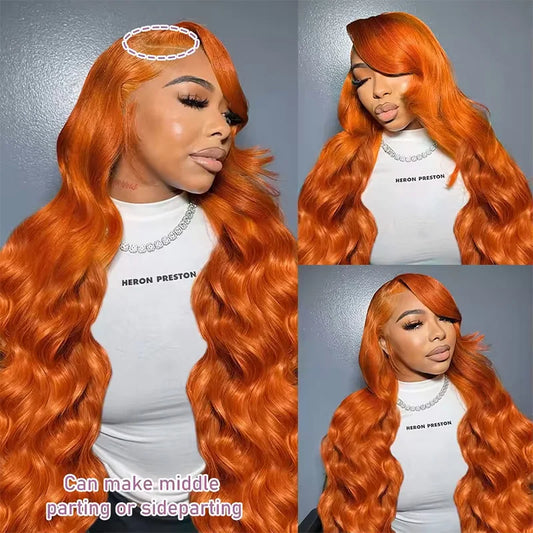 220% Density 16-36 Inch Orange Ginger #350 Colored 13x6 13x4 HD Lace Front Wigs Human Hair Body Wave Water Wave Brazilian Transparent Lace Frontal Wig For Women Human Hair Colored Wigs Pre-Plucked Prebleached