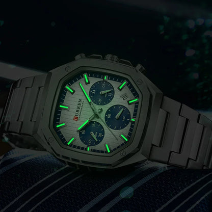 CURREN Luxury Square Chrono Watch for Men Classic Design Gold Accents on Black Dial Fashion Quartz Wristwatch Luminous Hands