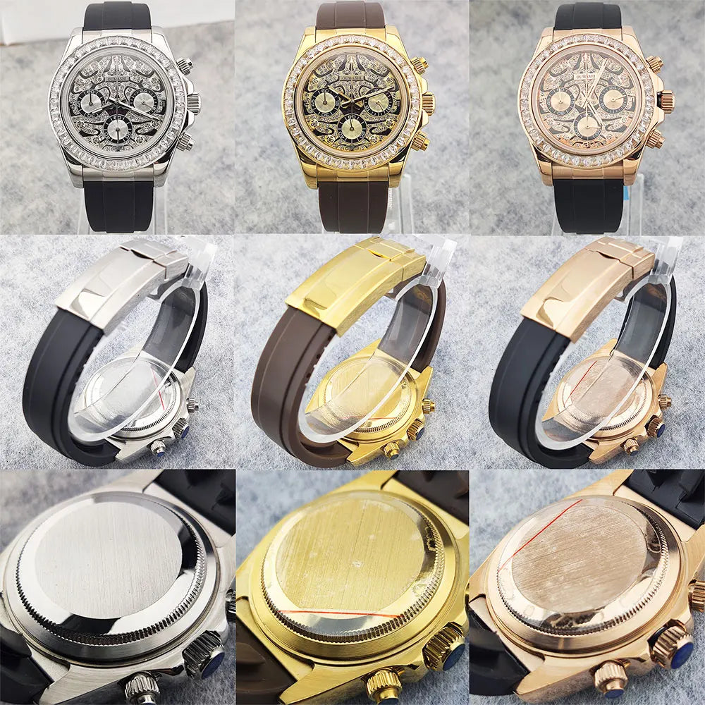 39mm men's watch VK63 movement quartz chronograph sapphire glass gemstone dial luxury business men's waterproof wristwatch