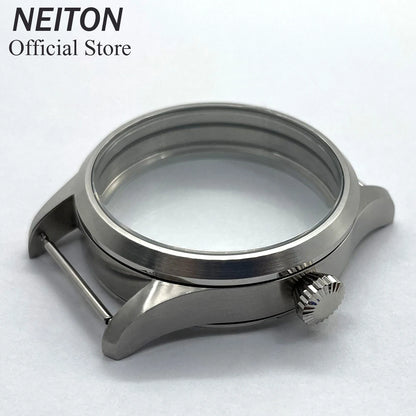 NEITON 42mm Manual Watch Case See-through Back Fit ETA 6497 6498 ST3600 3602 Bronzed/PVD Black