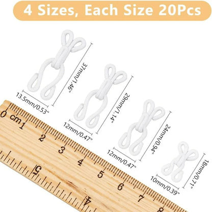80Pcs 4 Sizes Covered Sewing Hooks and Eye Closure White Sewing Hidden Hook for Clothing Bra Thick Leather deep Pile Fabrics