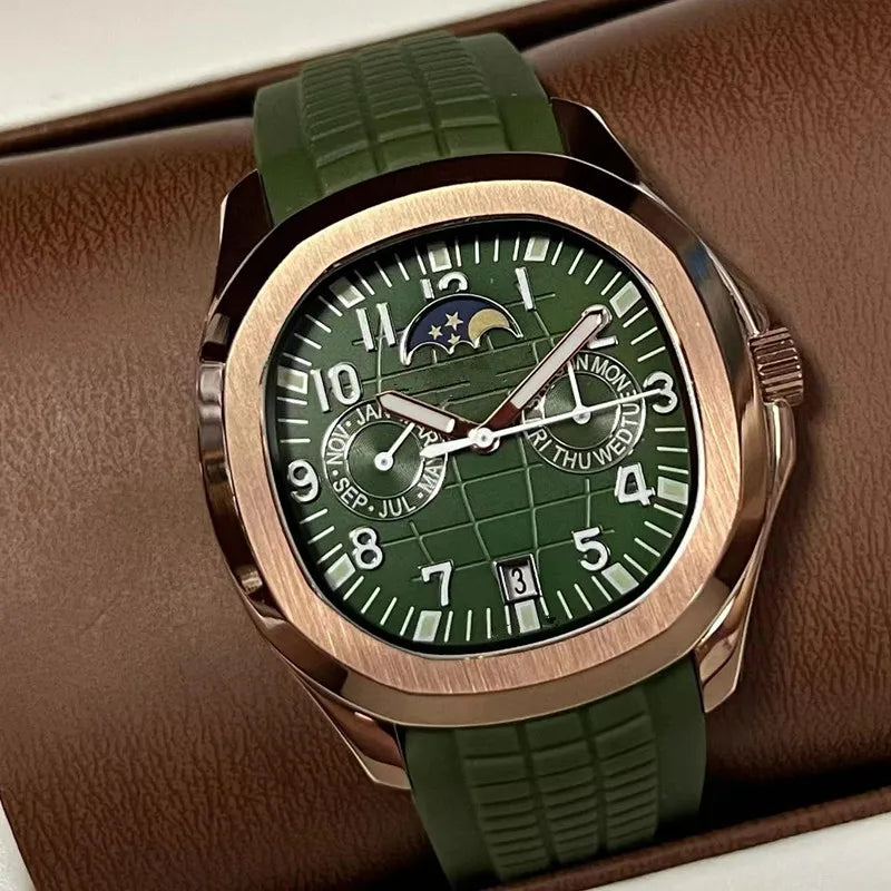 2026 new day and night non working luxury automatic mechanical watch stainless steel case rubber strap men's casual watch