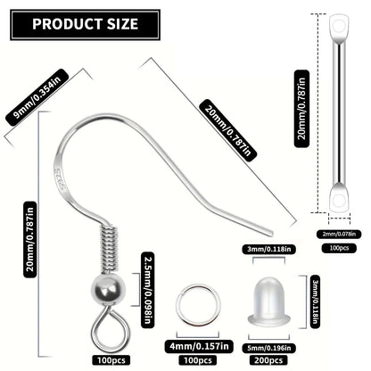 925 Silver/Gold Plated Earring Hooks for Jewelry Making, 900pcs Hypoallergenic Earring Making Kit,Earring Findings Jump Rings
