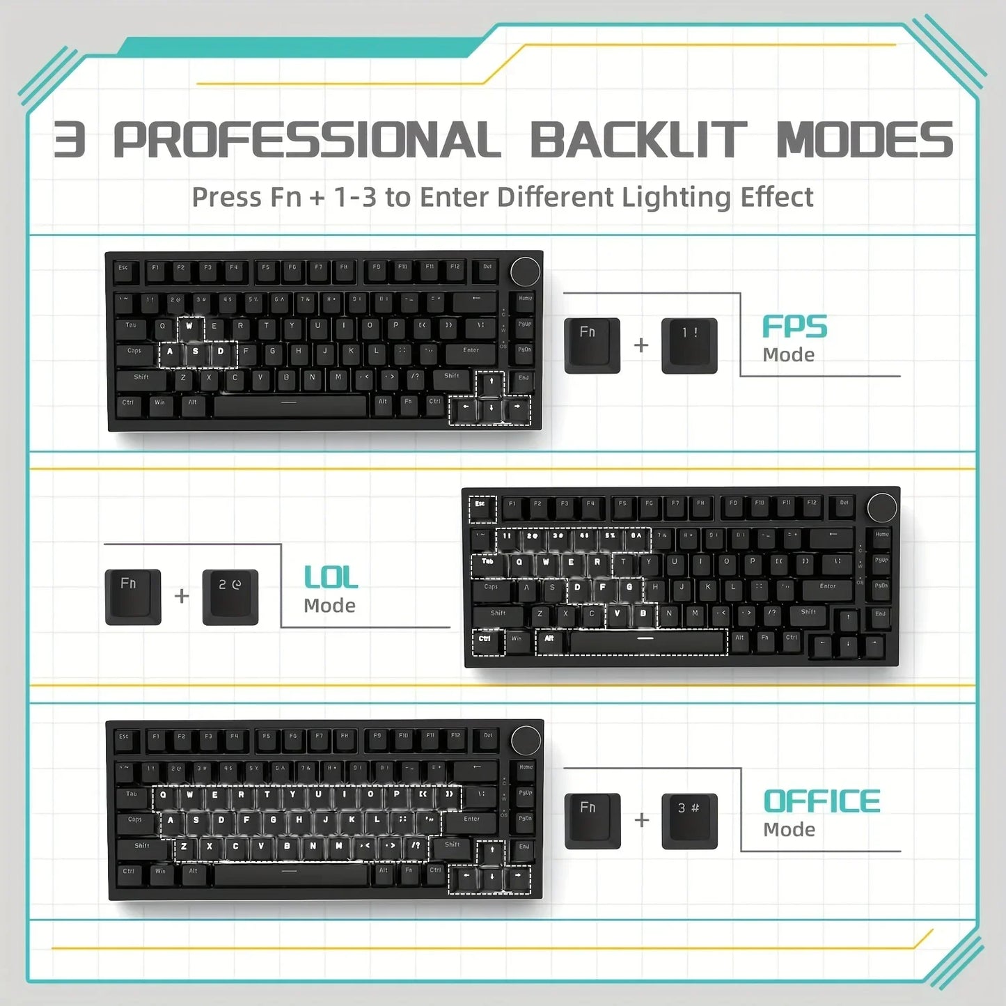AJAZZ AK820 Wired With Rotary Volume Buttons Hot-Swappable Keys For Office AndHome Mechanical Keyboards DIY
