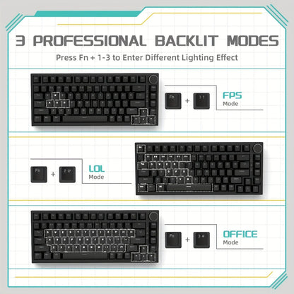 AJAZZ AK820 Wired With Rotary Volume Buttons Hot-Swappable Keys For Office AndHome Mechanical Keyboards DIY