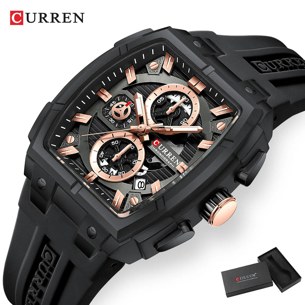 CURREN Luxury Vintage Watch for Men Sports Chronograph Quartz Wristwatches with Silicone Strap,Date,Luminous