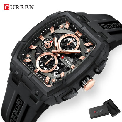 CURREN Luxury Vintage Watch for Men Sports Chronograph Quartz Wristwatches with Silicone Strap,Date,Luminous