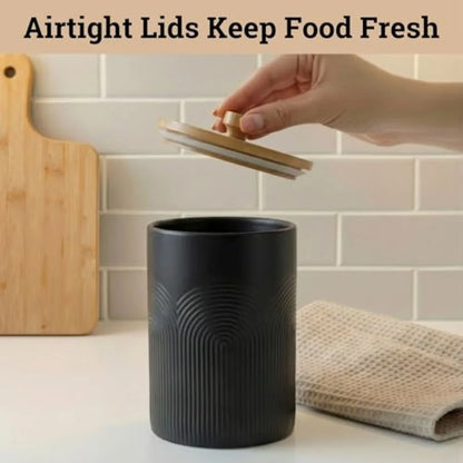 Ceramic Kitchen Canisters for Countertop Set of 3 with Airtight Bamboo Lids - Kitchen Canisters with Airtight Lids - Flour Suga