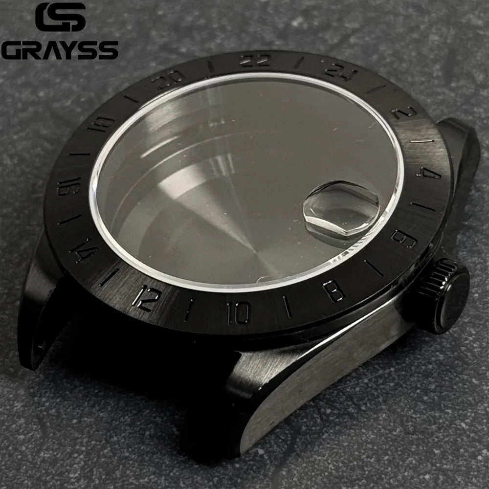 40mm Sapphire Crystal Dive GMT Watch Case MOD PVD Black Knight for NH34 NH35 NH36 NH38 NH70 NH71 NH72 20 bar Waterproof