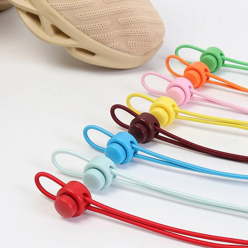 No tie shoelaces Round Elastic Shoelace Plastic snap lock Suitable for all shoes Adult children walking sports Lazy laces 1 pair