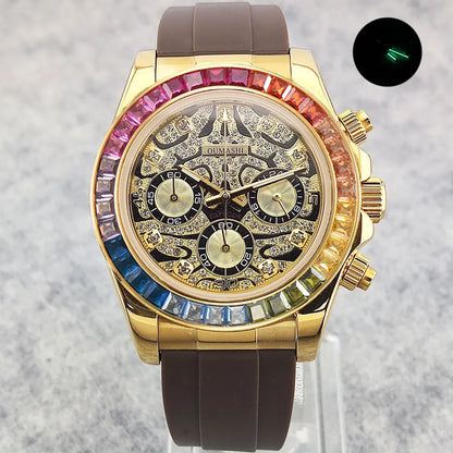 39mm men's watch VK63 movement quartz chronograph sapphire glass gemstone dial luxury business men's waterproof wristwatch