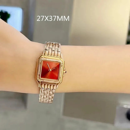 2026 Classic High Quality Luxury Style Women Quartz Watches Elegant Square Panther Shape Diamond Inlaid Dial Premium Crystal