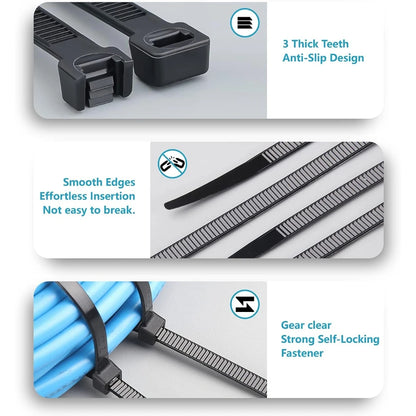 Zip Ties Assorted Sizes(4”+6”+8”+12”), 100/400 Pack Black Cable Ties UV Resistant Wire Ties