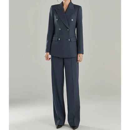 Allingentle Women's Suit Double-Breasted Pantsuit 2 Piece Peak Lapel Blazer & Pants Fashion Suit for Casual Office Customize