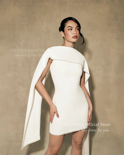 SSYTENS Elegant Solid Shawl Mini Wedding Dresses for Women Pearls Chic A-line 2027 Lady Mini Bride Party  Dresses Bridal Gown