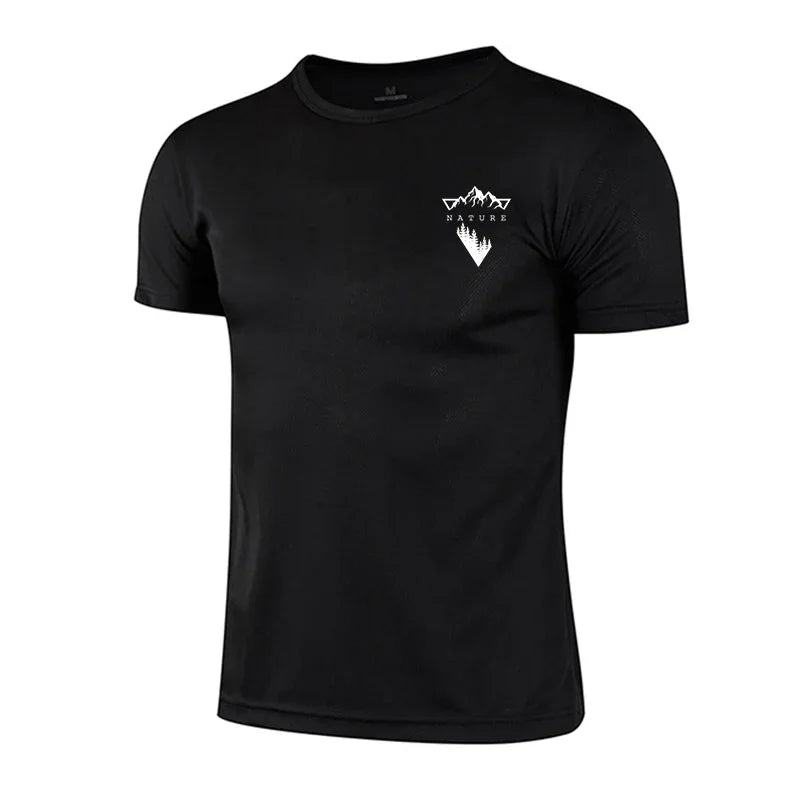 Summer Mens T-shirt Print Casual Exercise Tops Outdoor Jogging Marathon Clothing Quick-Dry Mesh Tees Popular Cycling Sportswear