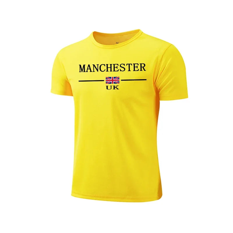 Mens T-shirt Print Casual Fitness Exercise Tops Daily Jogging Marathon Clothing Summer Quick-Drying Mesh Tees Cycling Sportswear
