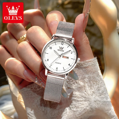 OLEVS 2996 Women Watches Original Elegant Slim Quartz Watch Waterproof Dual Calendar Display Watches For Woman Gift Box Reloj