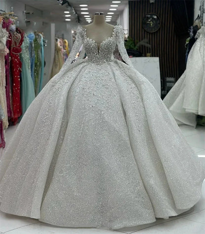 Customized 2026 New Princess Wedding Dresses Sweetheart Long Sleeves Vestido De Novia Luxury Lace Sequined Bride Robe De Mariee