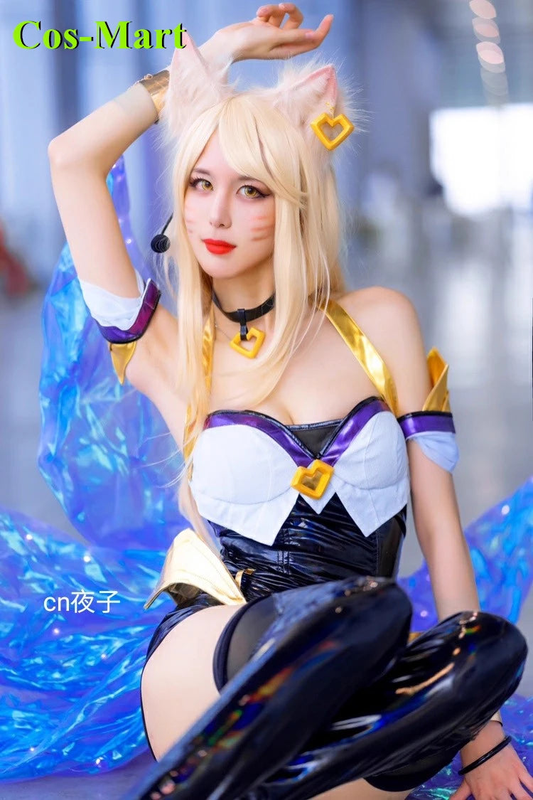 Cos-Mart Game LOL Ahri Tails Cosplay Costume The Nine-Tailed Fox Fashion Party Role Play Clothing Hallowmas