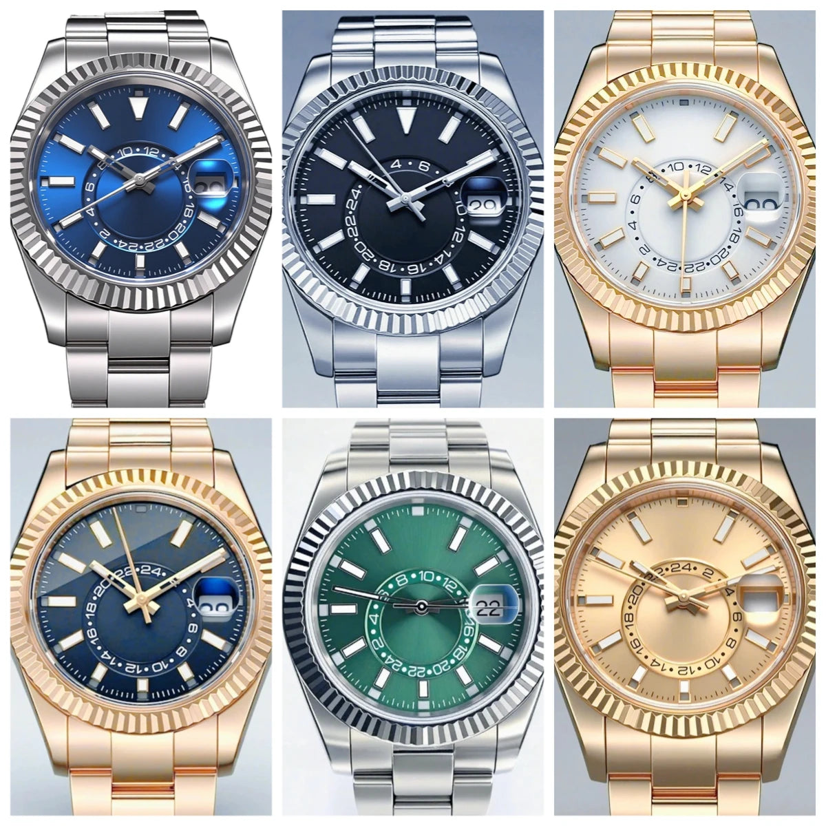 41mm Luxury Men Automatic Mechanical Movement Black Blue Gold Three Tone Luminous Waterproof Sapphire Glass Stainless Steel