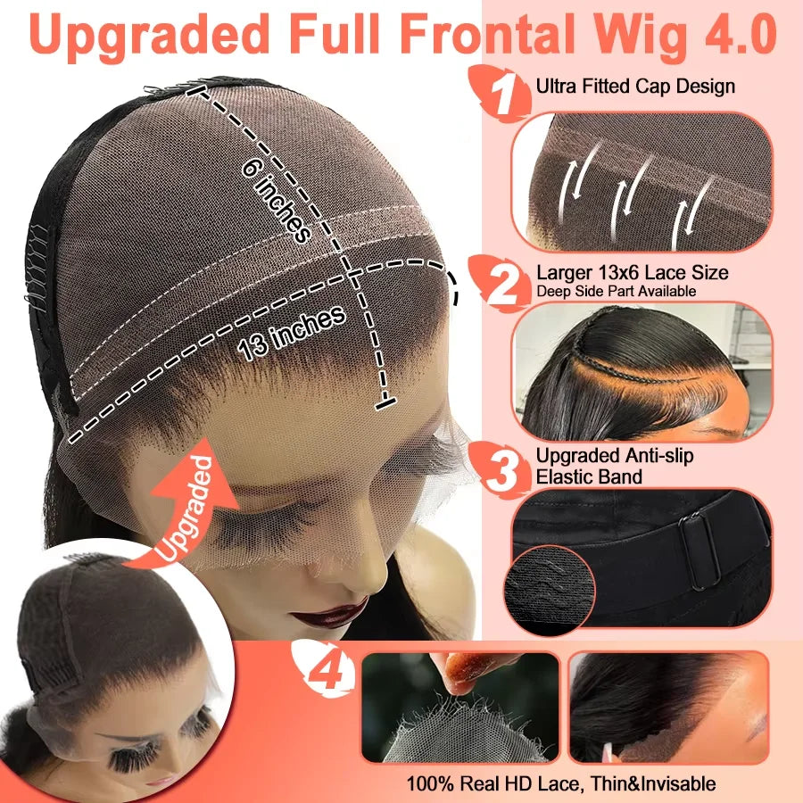 #1 Jet Black 13x6 HD Lace Frontal Human Hair Wigs Deep Wave Wigs Ultra Fitted Brazilian Virgin Hair Middle Part Bleached Knots